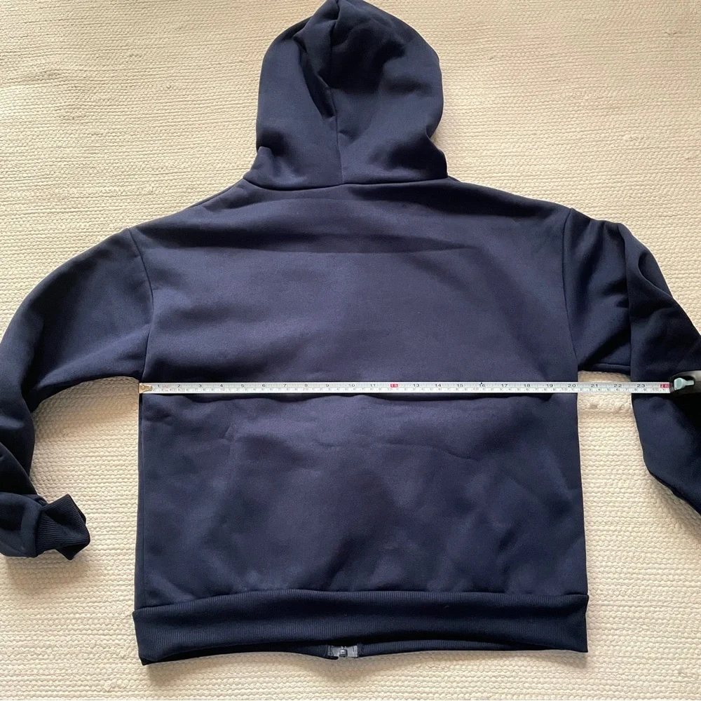 Full Zip Drawstring Hoodie Unisex Navy Blue Size S - Picture 6 of 7